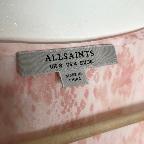 All Saints Womens Penny Masala Top 4 Pink Floral Snake Print Wrap Surplice Sheer - Picture 6 of 10